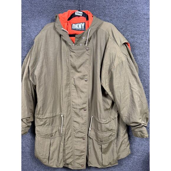 Donna Karan New York DKNY Military Field Trench Coat Womens Size L Olive Green - Picture 3 of 7